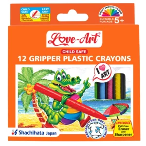 Gripper Plastic Crayons Pack of 12 with Circular Grip and Ultra-Bright Colours