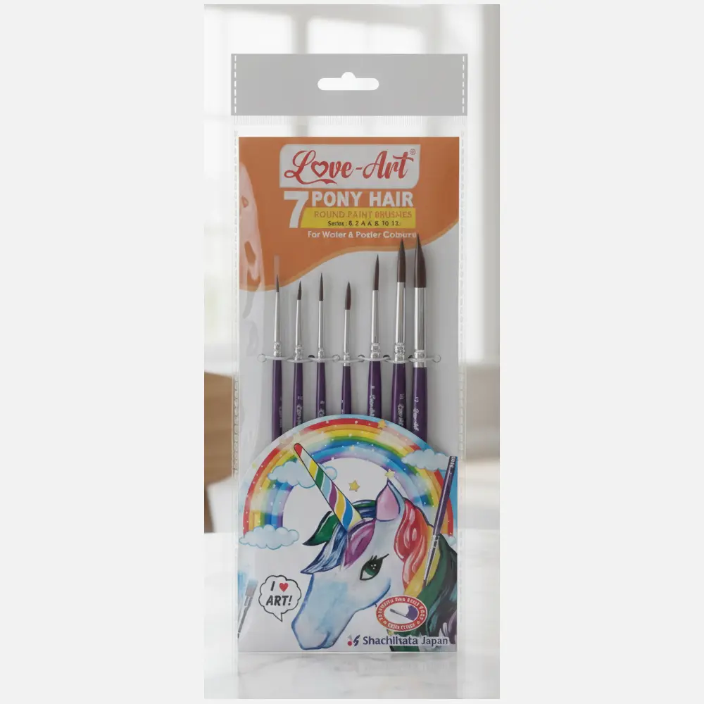 Pony hair round paint brush set of 7 – sizes 0 to 12.