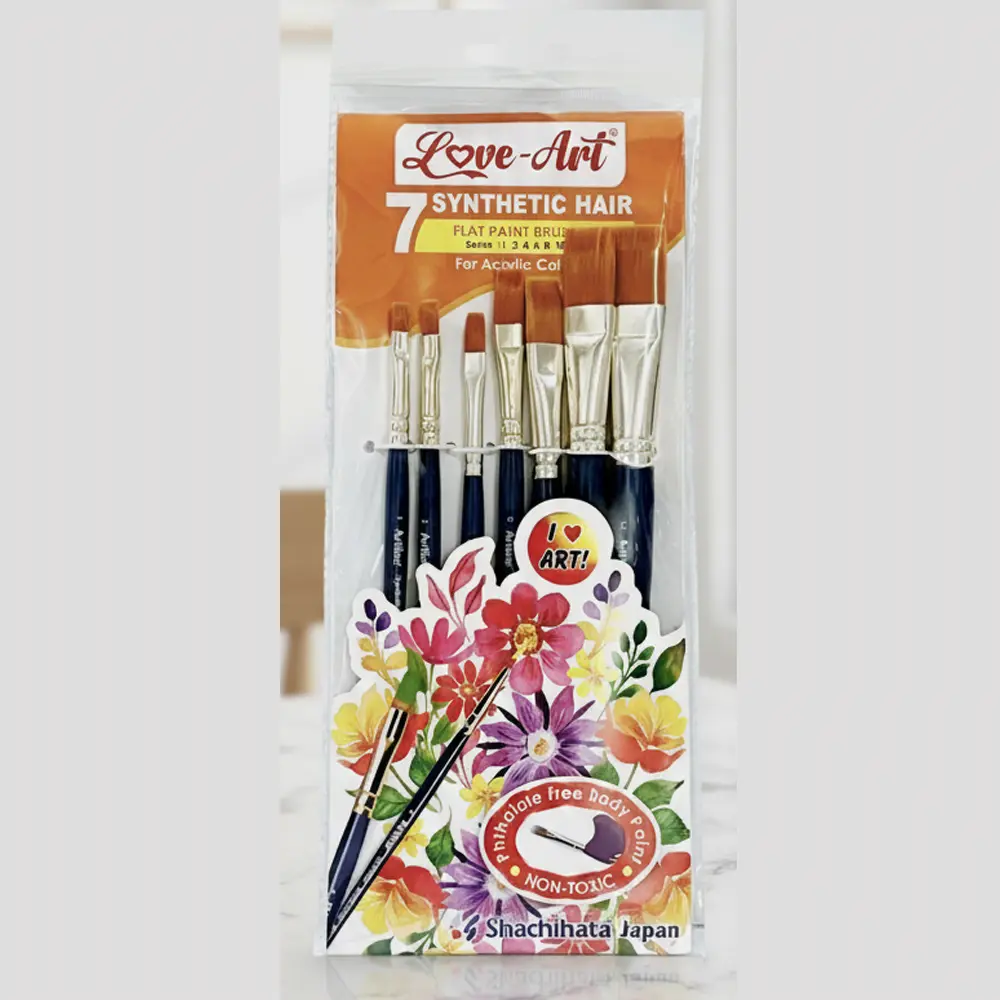 Synthetic hair flat paint brush set of 7 – sizes 1, 2, 4, 6, 8, 10, 12