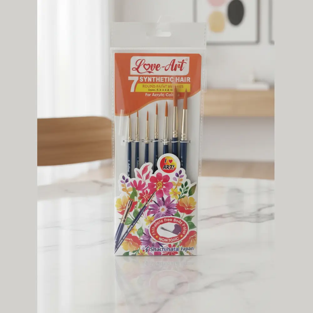 Synthetic hair round paint brush set of 7 – sizes 1, 2, 4, 6, 8, 10, 12