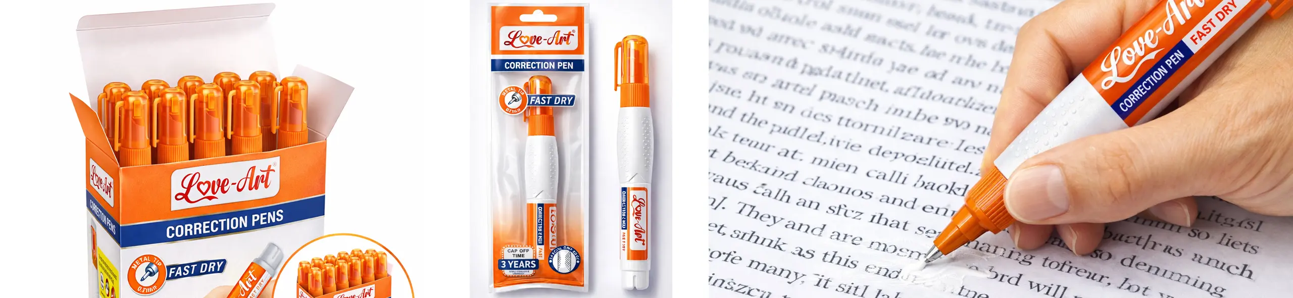 Fast dry correction pen with 0.7mm metal tip