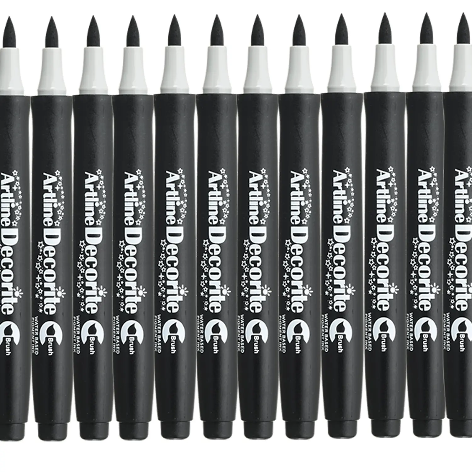 Decorite brush marker with flexible brush tip and water-based pigment ink