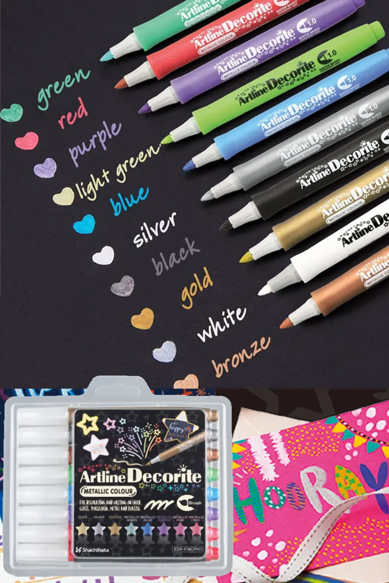 Decorite brush marker set for creative decoration, lettering, and writing on multiple surfaces