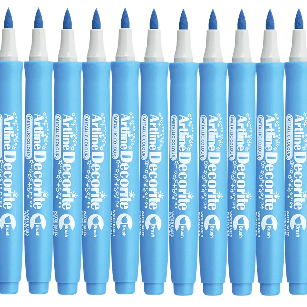 Decorite brush marker with flexible brush tip and water-based pigment ink