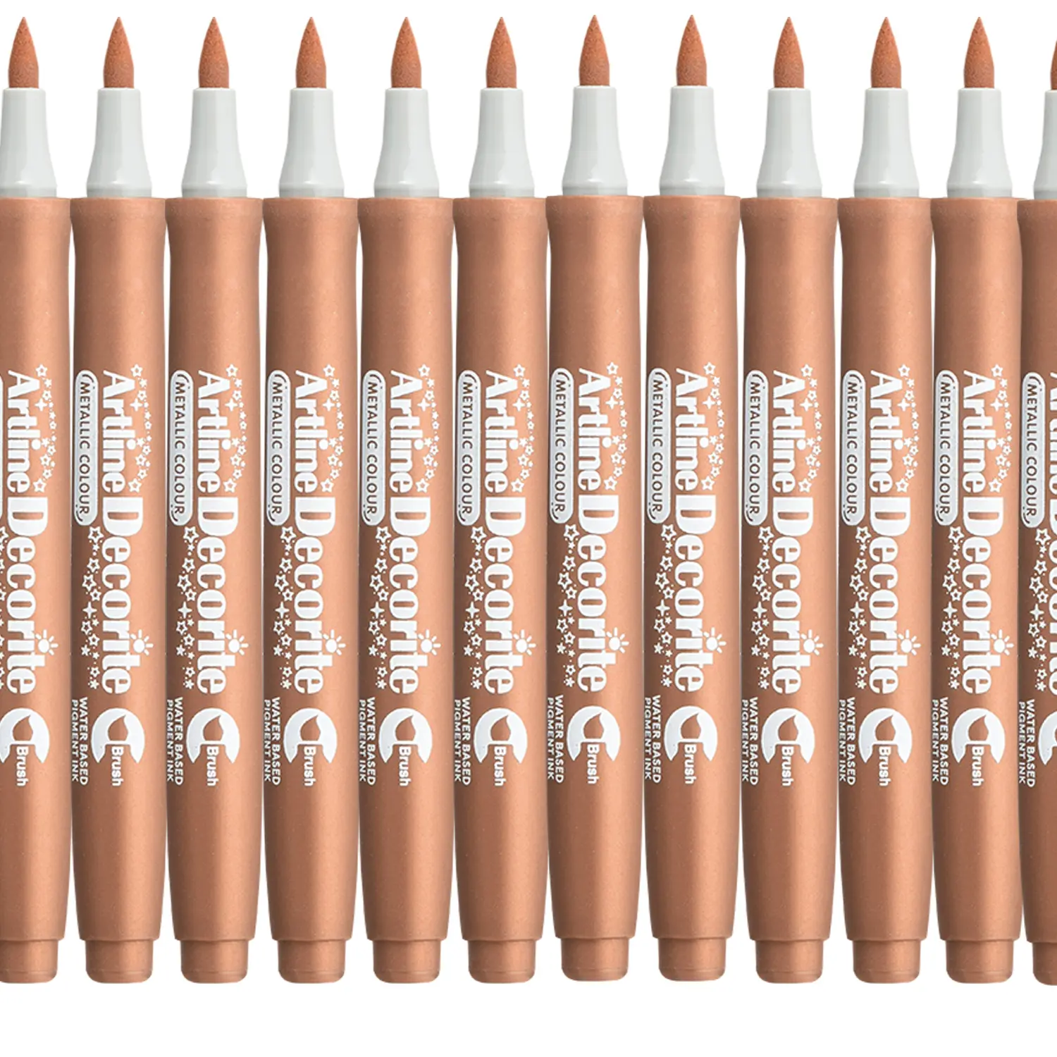 Decorite brush marker with flexible brush tip and water-based pigment ink