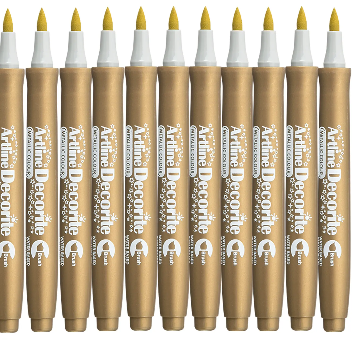 Decorite brush marker with flexible brush tip and water-based pigment ink