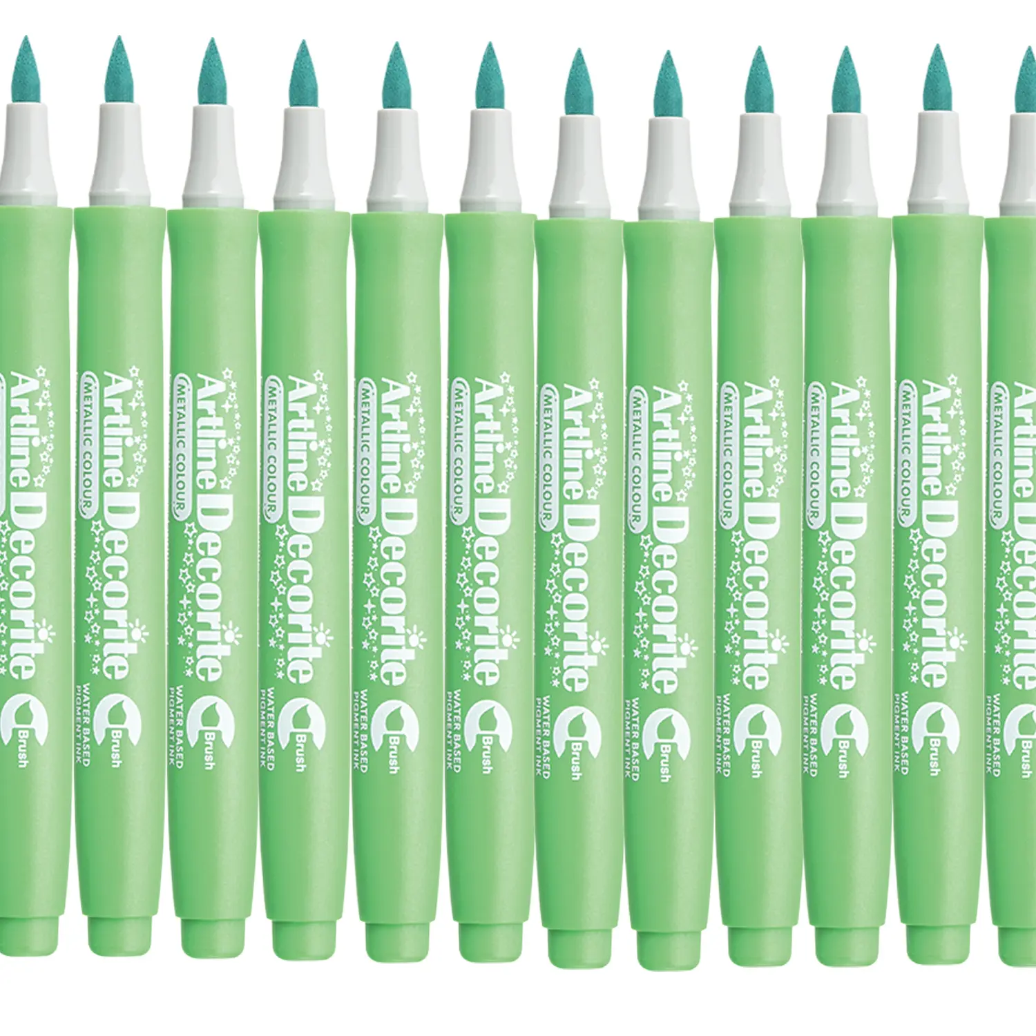 Decorite brush marker with flexible brush tip and water-based pigment ink