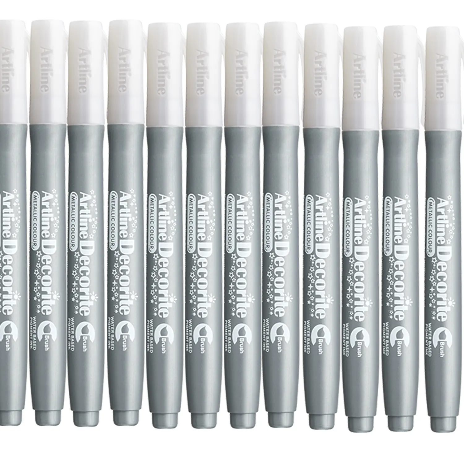 Decorite brush marker with flexible brush tip and water-based pigment ink