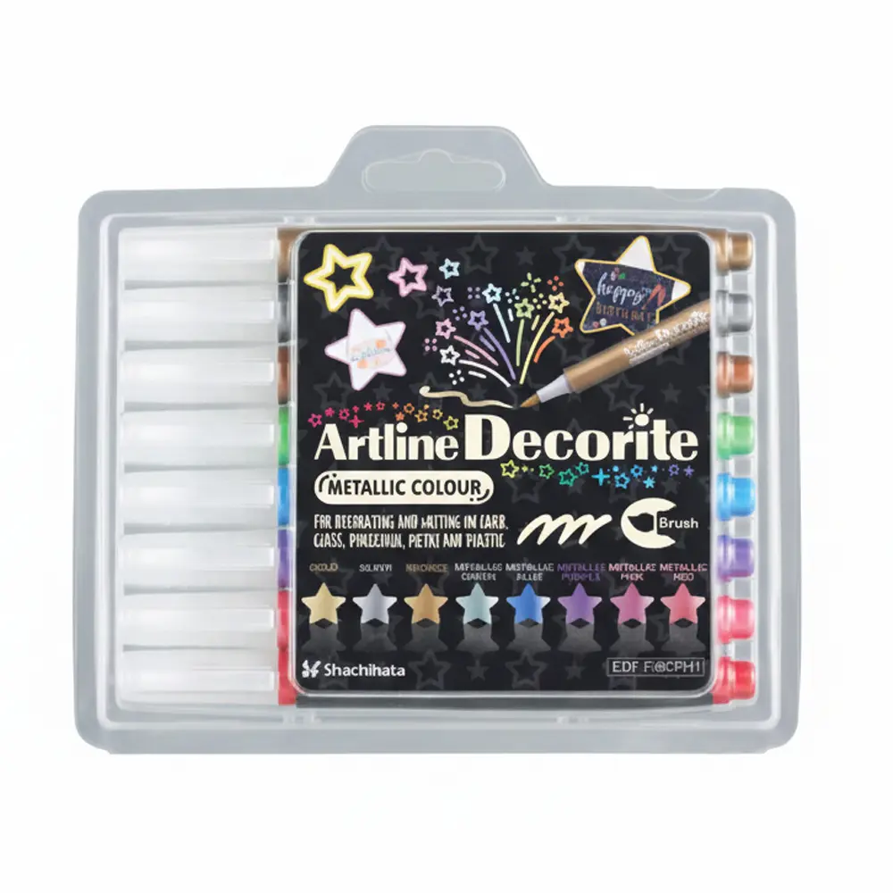 Decorite brush marker with flexible brush tip and water-based pigment ink