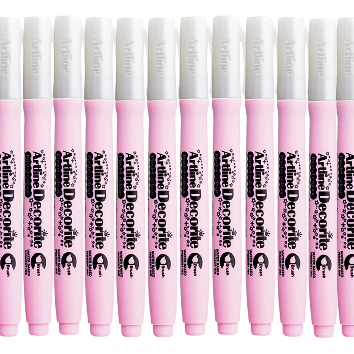 Decorite brush marker with flexible brush tip and water-based pigment ink