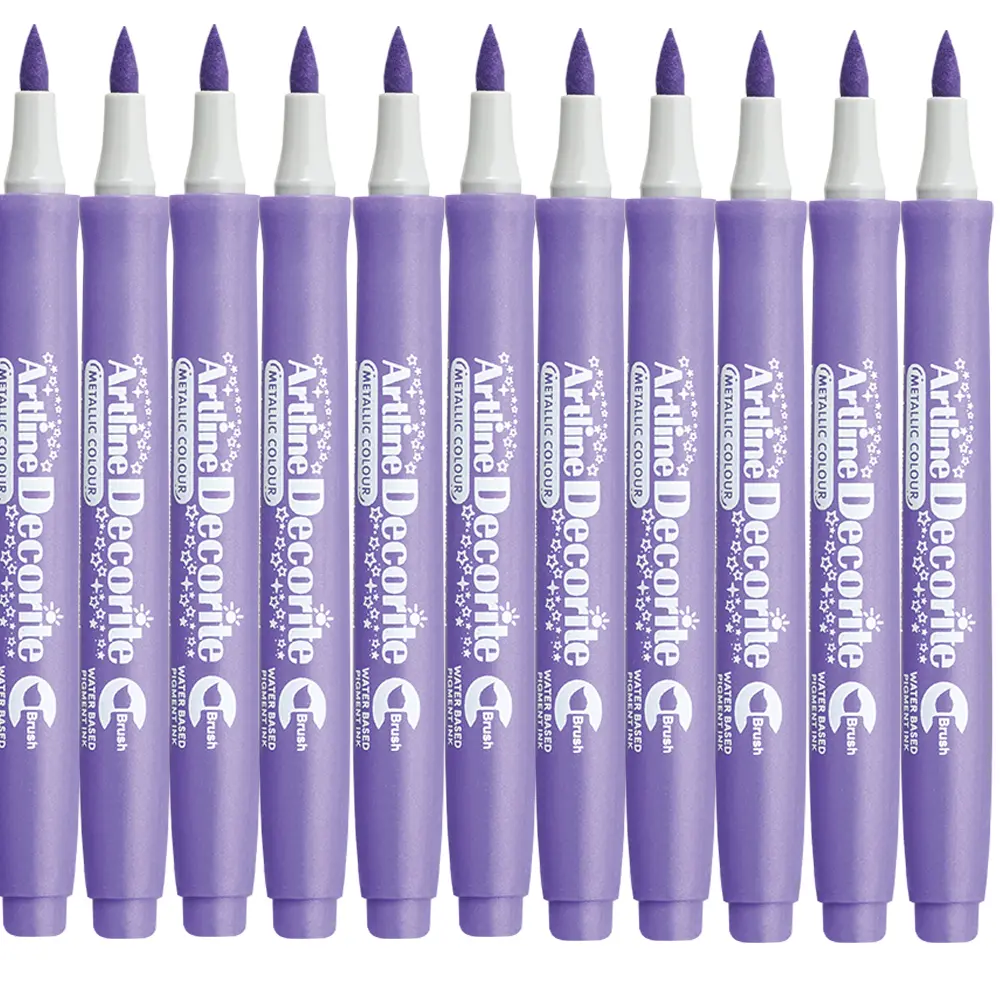 Decorite brush marker with flexible brush tip and water-based pigment ink