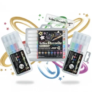 Decorite brush marker with flexible brush tip and water-based pigment ink