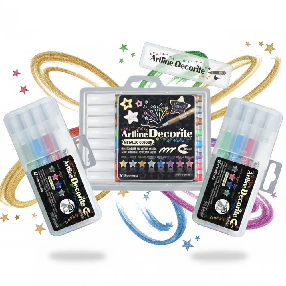 Decorite brush marker with flexible brush tip and water-based pigment ink