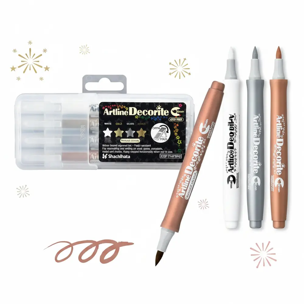 Decorite brush marker with flexible brush tip and water-based pigment ink