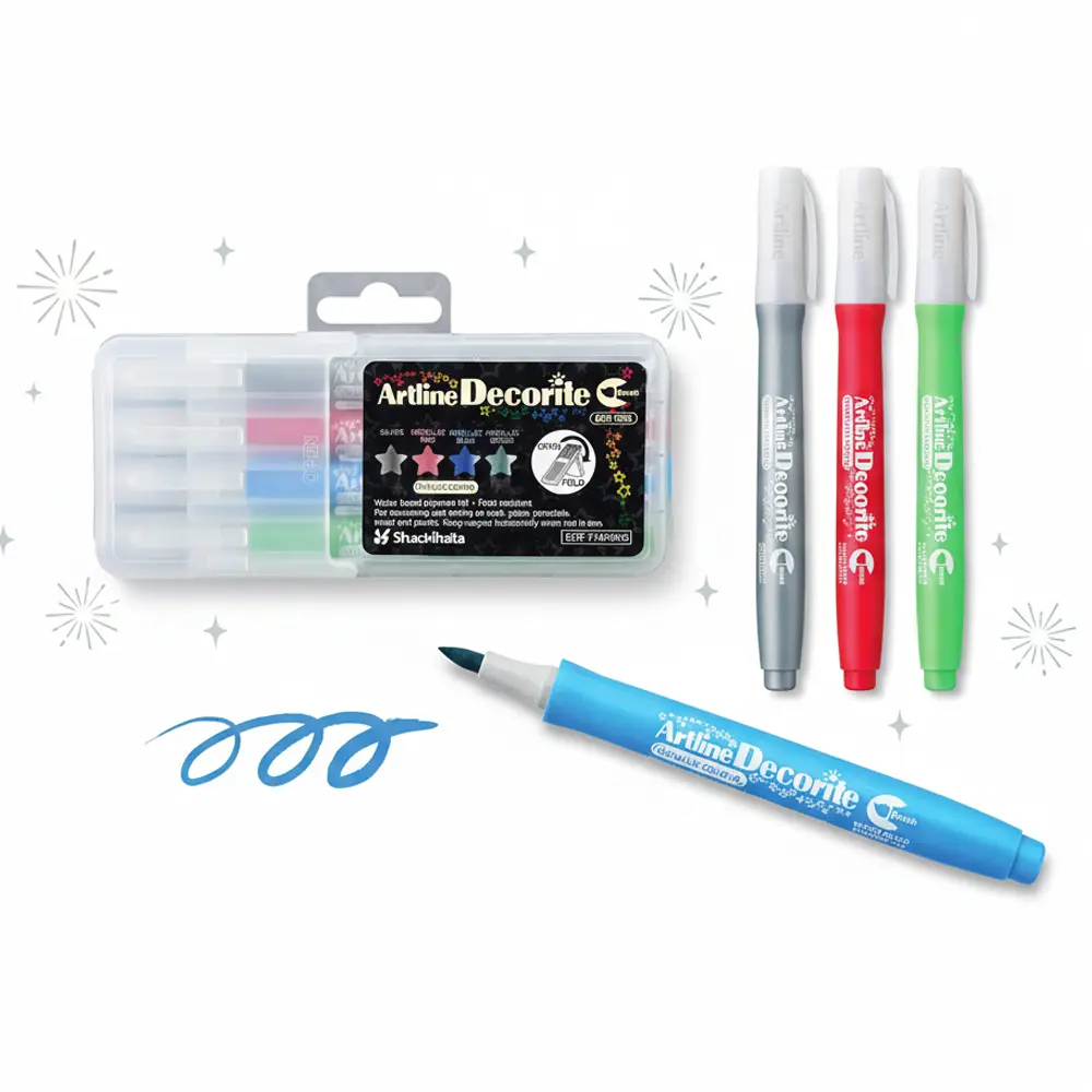 Decorite brush marker with flexible brush tip and water-based pigment ink