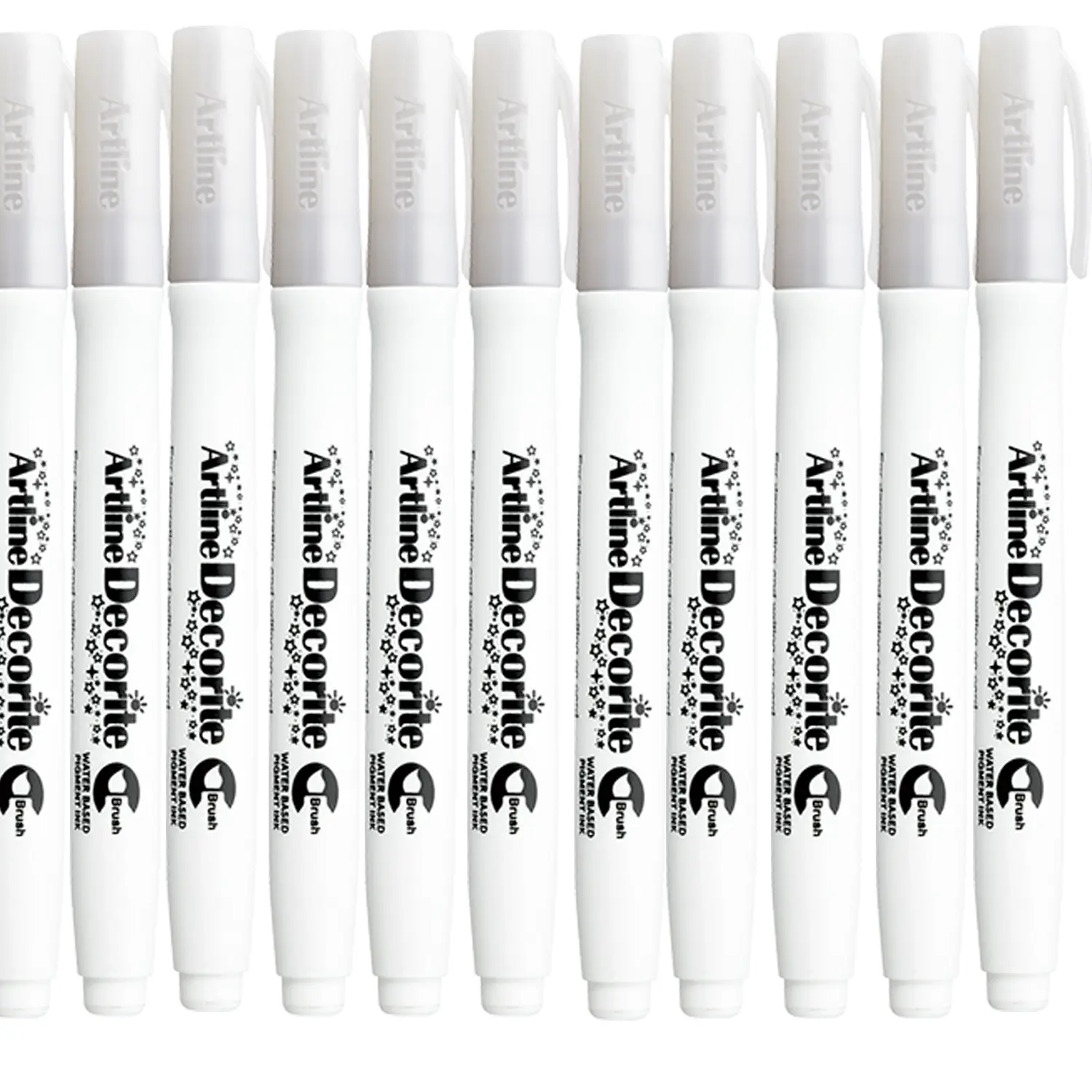 Decorite brush marker with flexible brush tip and water-based pigment ink