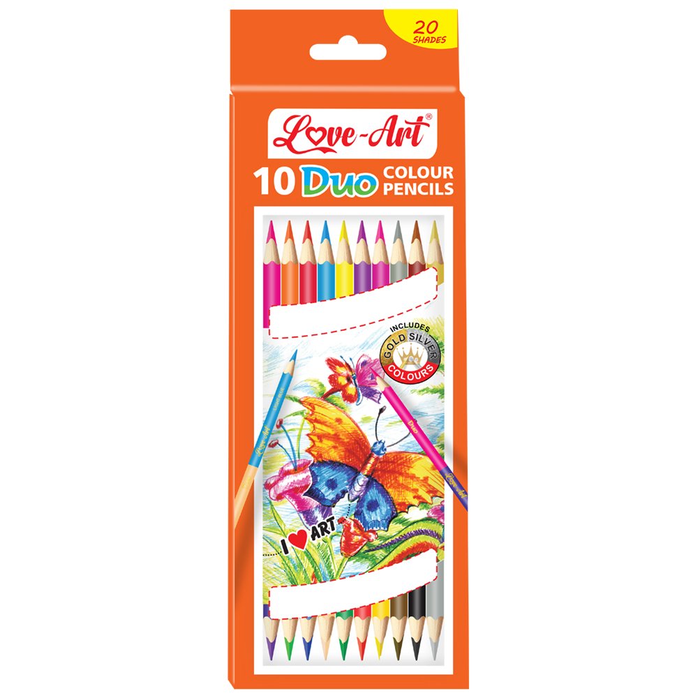 Tri-Art Duo Colour Pencils Pack of 10 – 2-in-1 dual colour pencils with strong lead and vibrant shades.