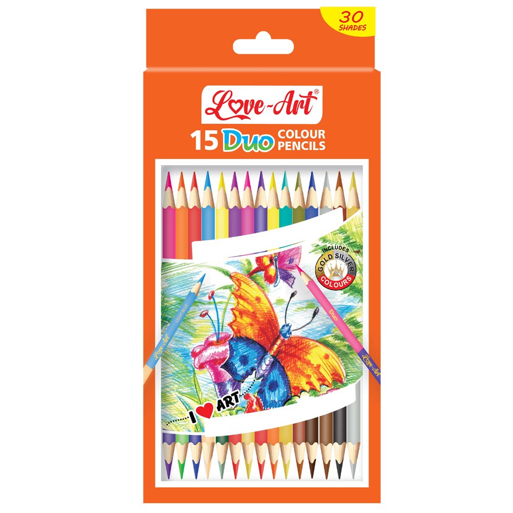 Tri-Art Duo Colour Pencils Pack of 15 – Non-toxic triangular pencils with superior colour coverage and blending.