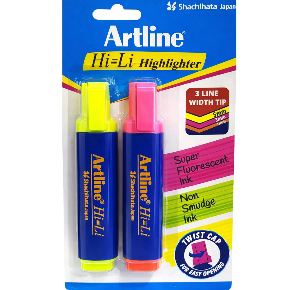 highlighter pen with bright fluorescent ink and twist cap for students and office use
