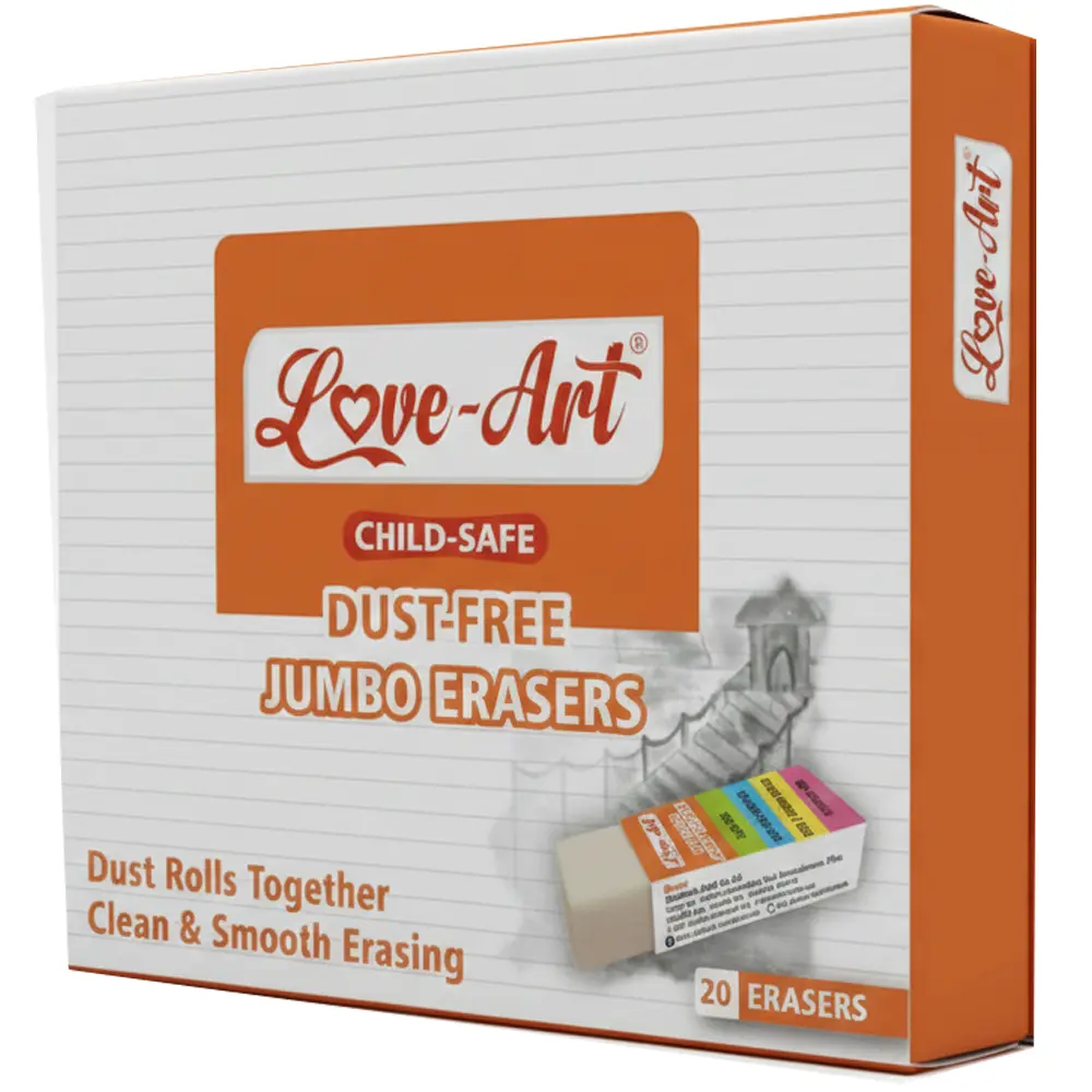 Dust free eraser in small and jumbo size for clean erasing Dust free eraser in small and jumbo size for clean erasing