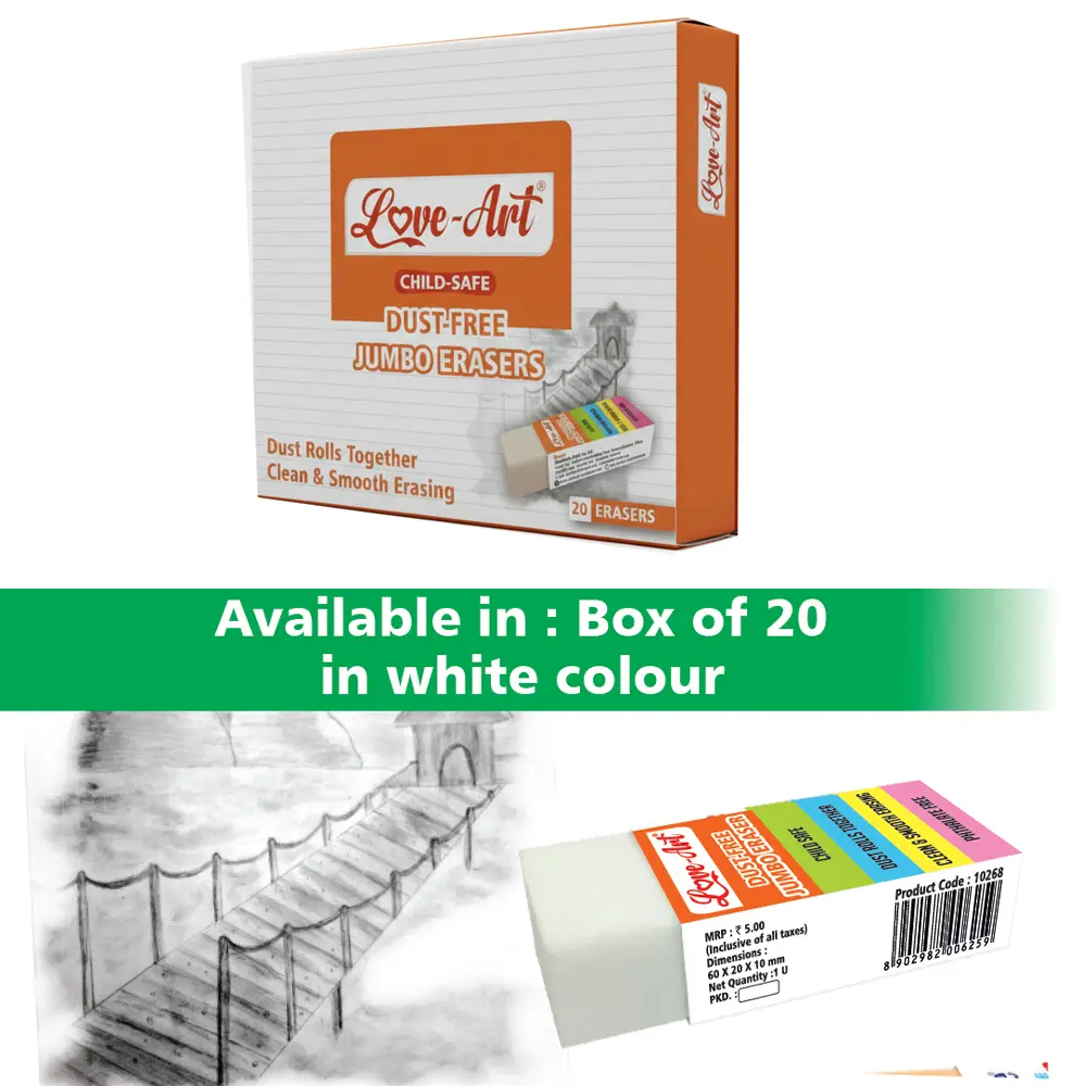 Dust free eraser in small and jumbo size for clean erasing Dust free eraser in small and jumbo size for clean erasing