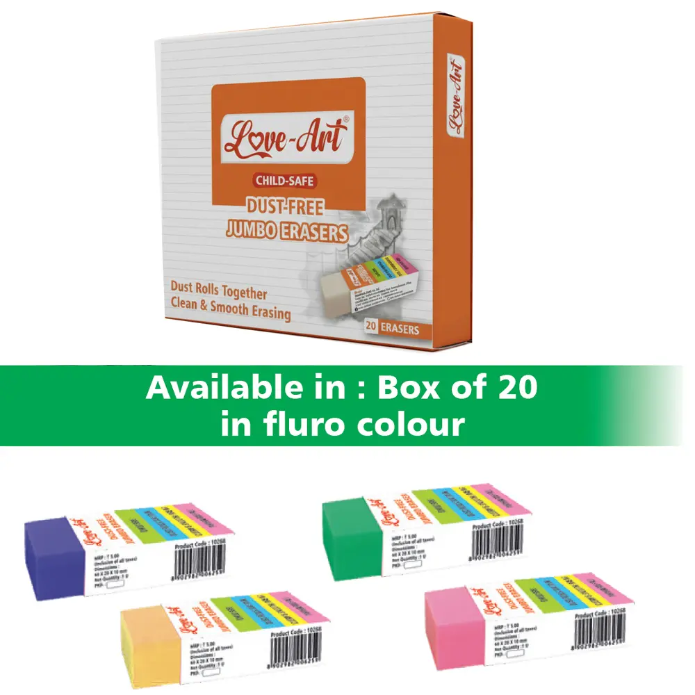 Dust free eraser in small and jumbo size for clean erasing Dust free eraser in small and jumbo size for clean erasing
