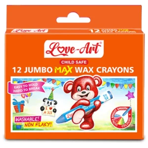 Jumbo Max Wax Crayons Pack of 12 – Big, easy-grip crayons for kids ages 3+, smooth and ultra-bright colours