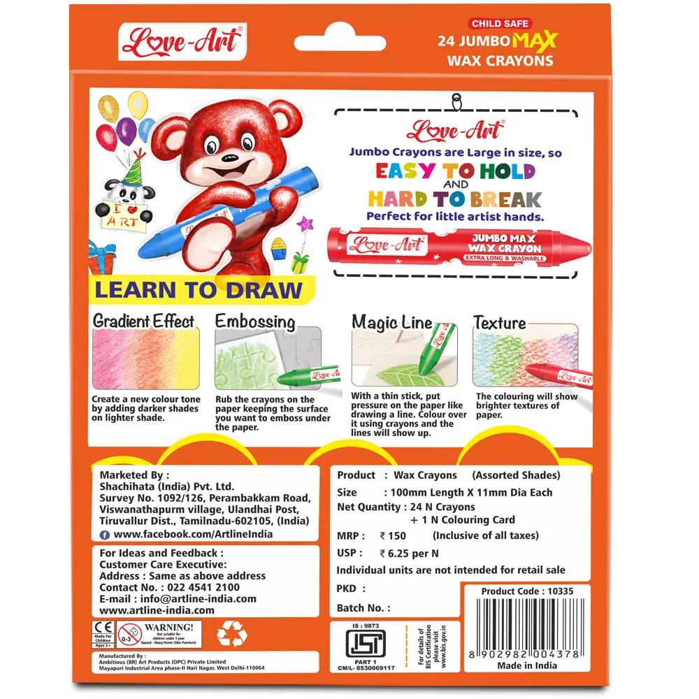 Jumbo Max Wax Crayons Pack of 24 – Extra-large washable crayons with circular grip and vibrant colours for young children Jumbo Max Wax Crayons Pack of 24 – Extra-large washable crayons with circular grip and vibrant colours for young children