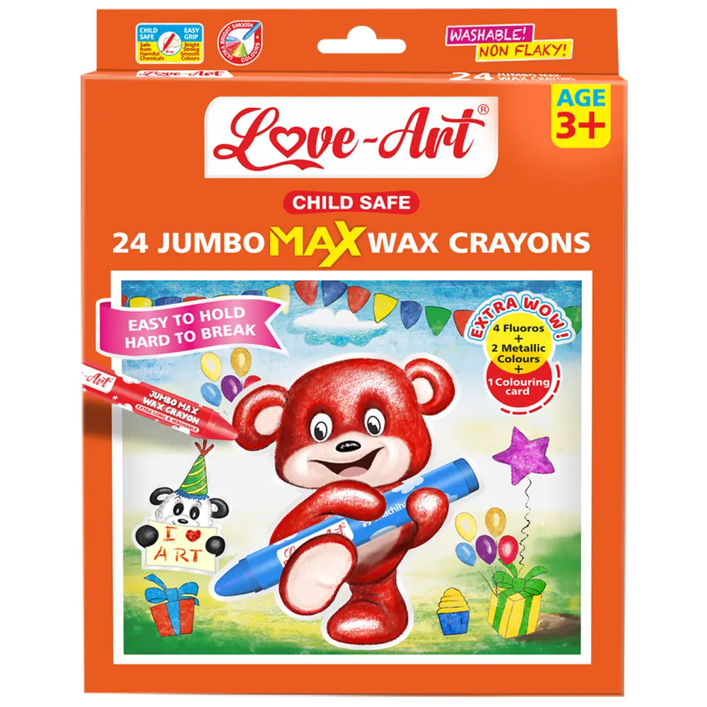 Jumbo Max Wax Crayons Pack of 24 – Extra-large washable crayons with circular grip and vibrant colours for young children Jumbo Max Wax Crayons Pack of 24 – Extra-large washable crayons with circular grip and vibrant colours for young children