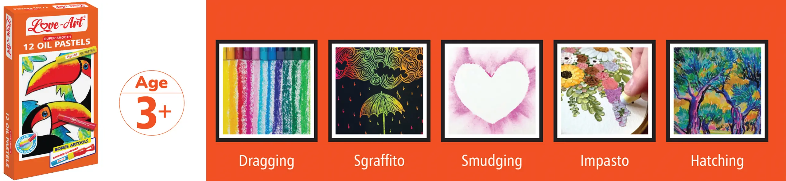 oil pastels with ultra-bright colours displayed on an art sheet