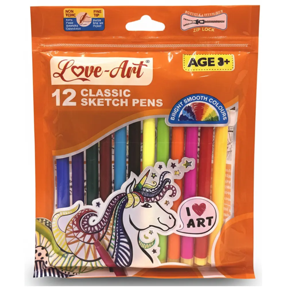 Pack of 12 assorted colour sketch pen set for kids and students