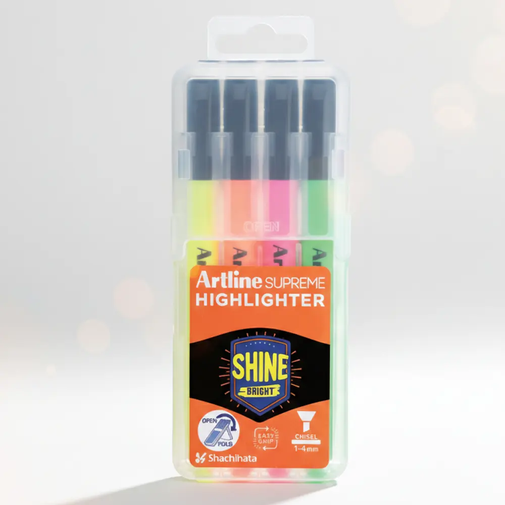 Supreme highlighter marker pen with chisel tip and smooth water based ink Supreme highlighter marker pen with chisel tip and smooth water based ink