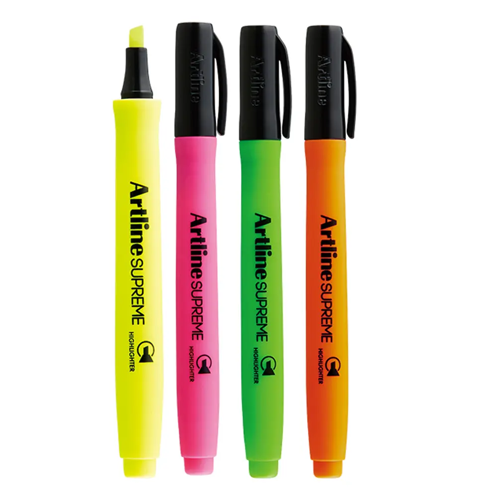 Supreme highlighter marker pen with chisel tip and smooth water based ink Supreme highlighter marker pen with chisel tip and smooth water based ink