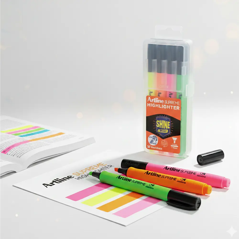 Supreme highlighter marker pen with chisel tip and smooth water based ink Supreme highlighter marker pen with chisel tip and smooth water based ink