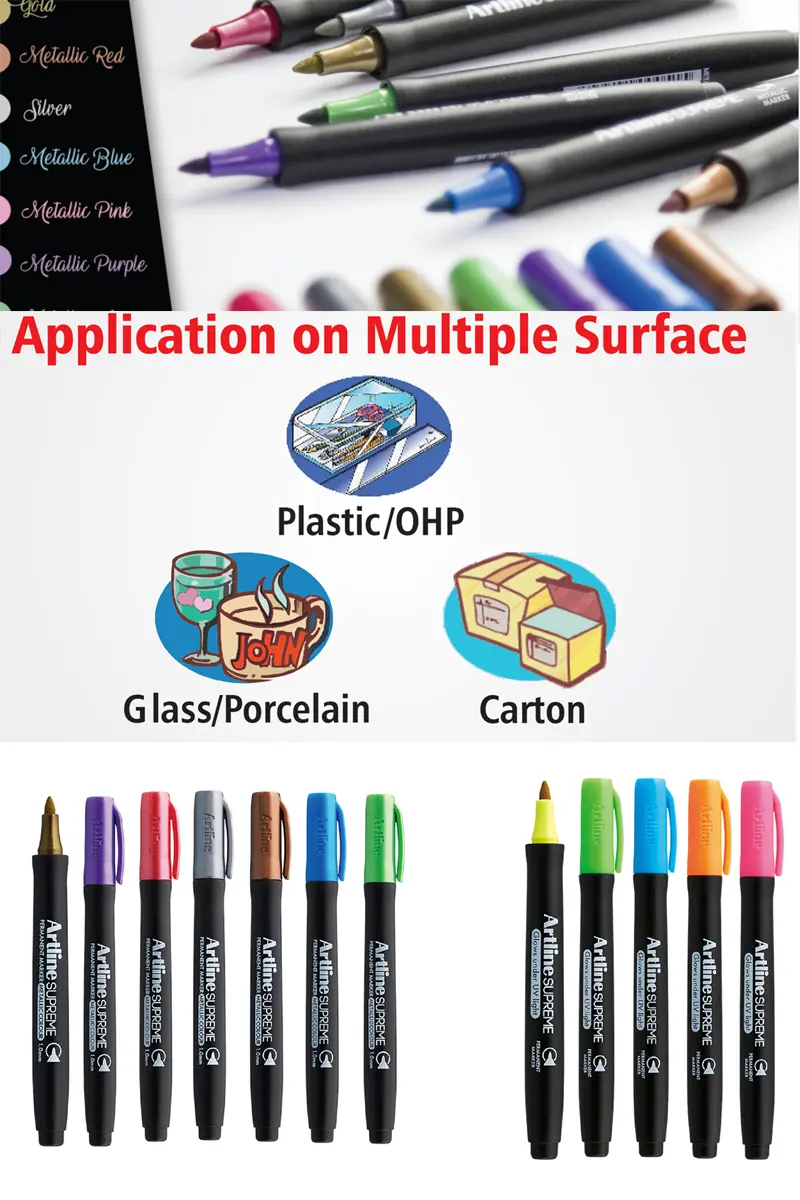 Supreme permanent marker set with waterproof pigment ink and bullet tip