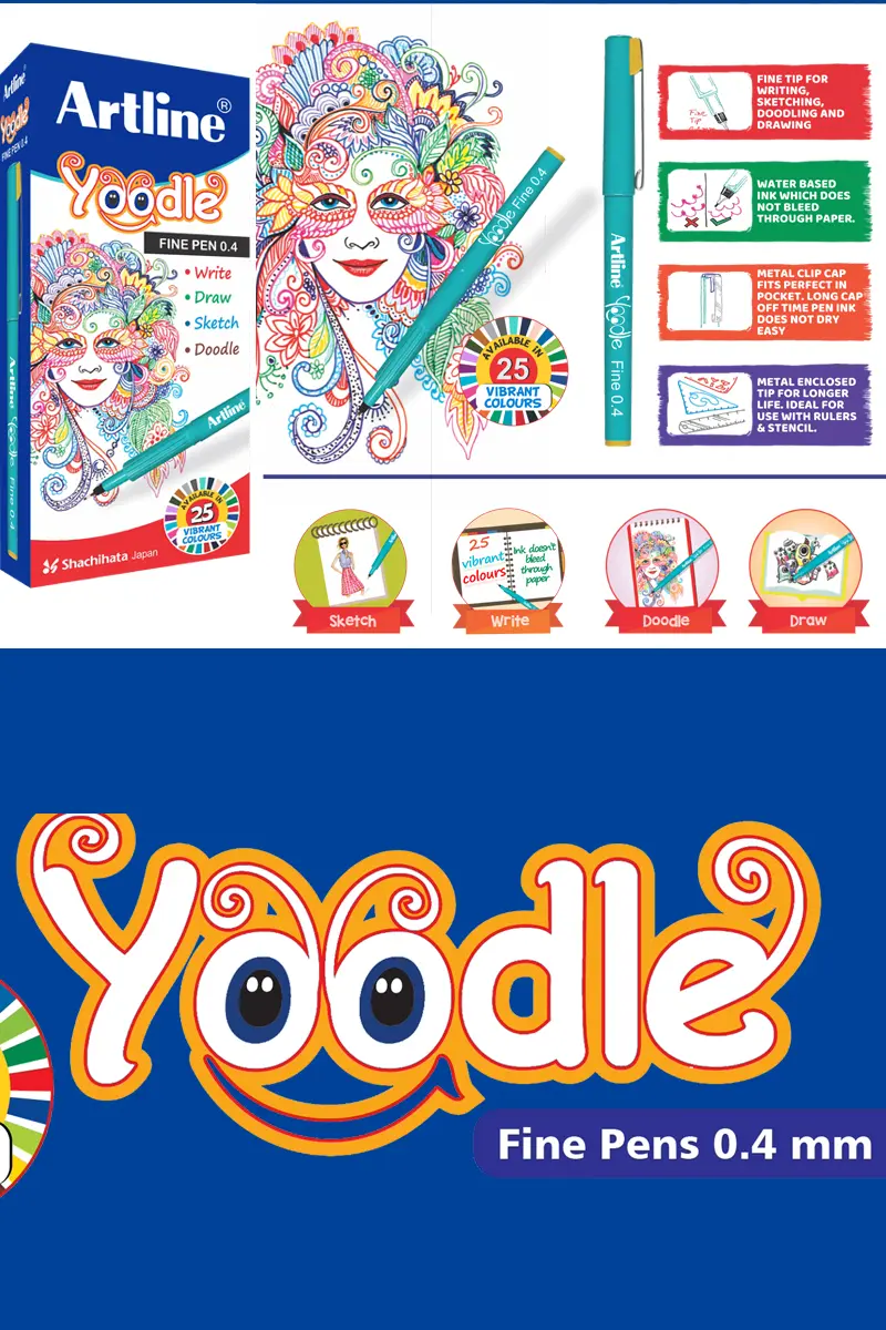Yoodle fine pens 0.4mm in 25 vibrant colours