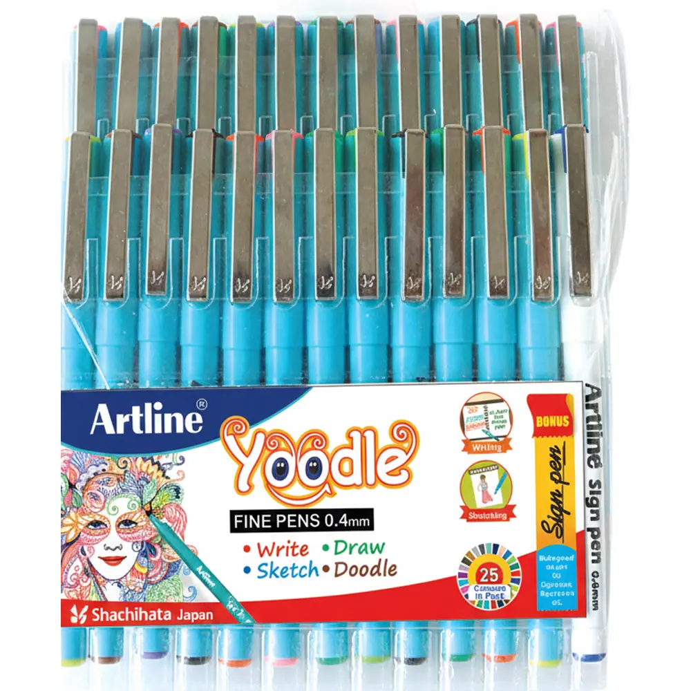 Yoodle fine pens 0.4mm in 25 vibrant colours