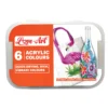 Acrylic colours pack of 6 including White, Black, Green, Yellow, Red, and Dark Blue, non-toxic and safe for children 8+