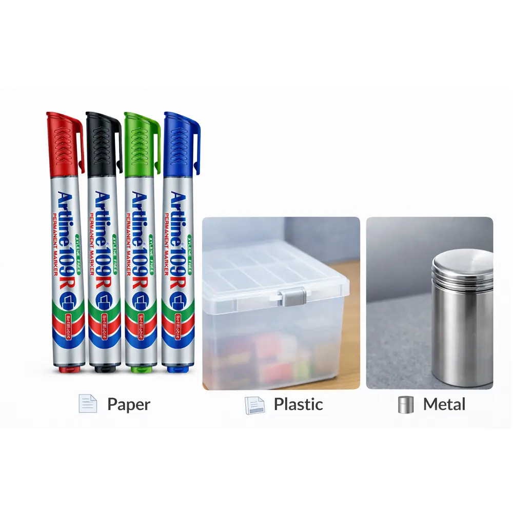 109R refillable permanent marker with chisel tip for writing on paper, plastic and metal surfaces 109R refillable permanent marker with chisel tip for writing on paper, plastic and metal surfaces