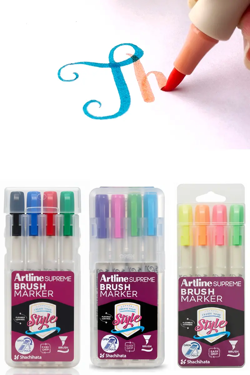 Supreme brush marker with flexible brush tip in bright colours for calligraphy, lettering and drawing