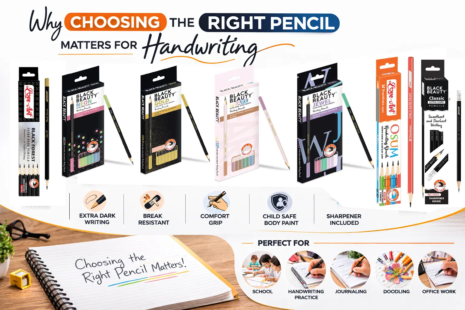 smooth dark graphite pencil for neat handwriting practice