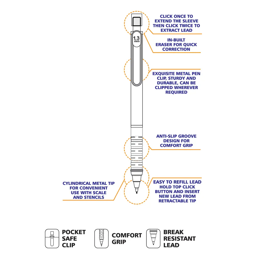Pro-Tek Mechanical Pencil with comfort grip and metal clip