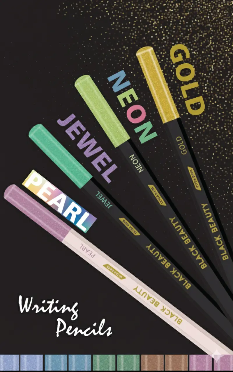 Black Beauty Bling Series writing pencil – smooth, dark handwriting pencil, pack of 10, available in Gold, Neon, Jewel, and Pearl
