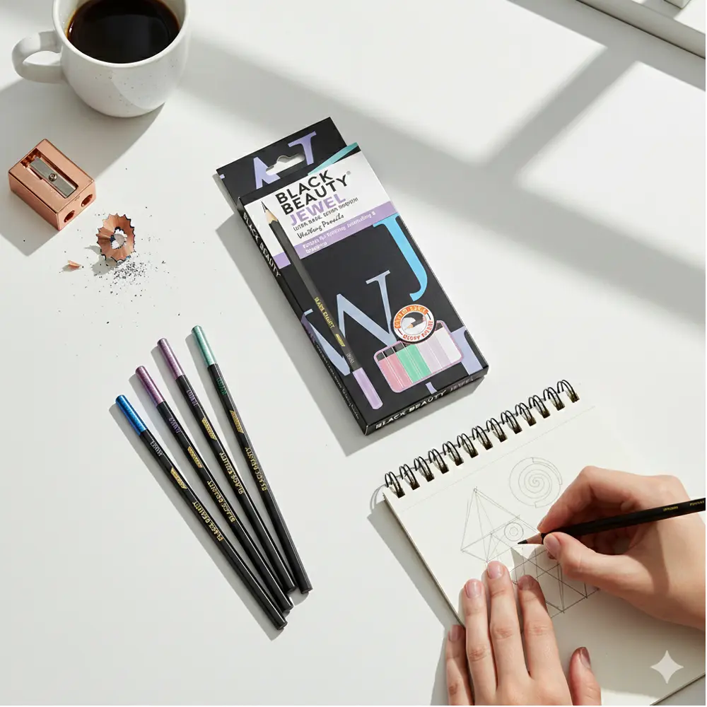 Black Beauty Bling Series Jewel writing pencil for smooth handwriting, pack of 10 pencils