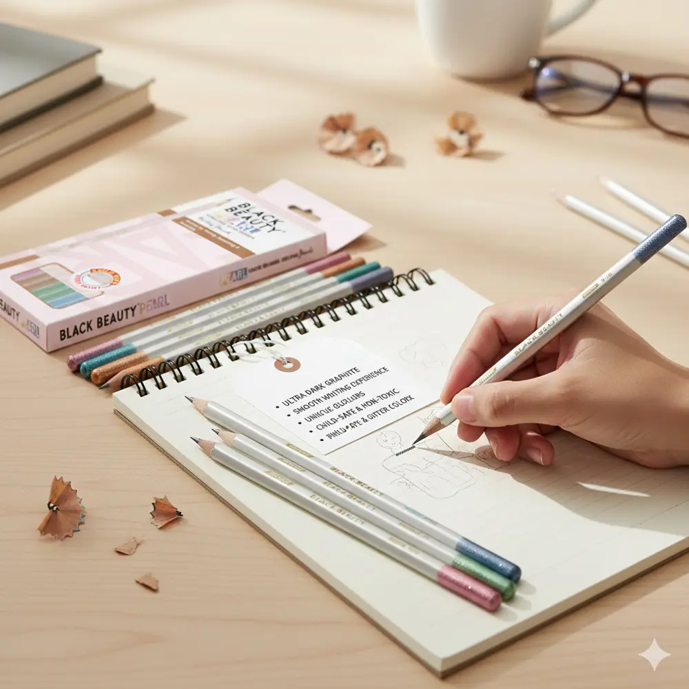 Black Beauty Bling Series Pearl writing pencil for smooth handwriting, pack of 10 pencils