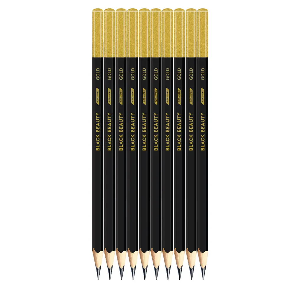 Black Beauty Bling Series Gold writing pencil for smooth handwriting, pack of 10 pencils