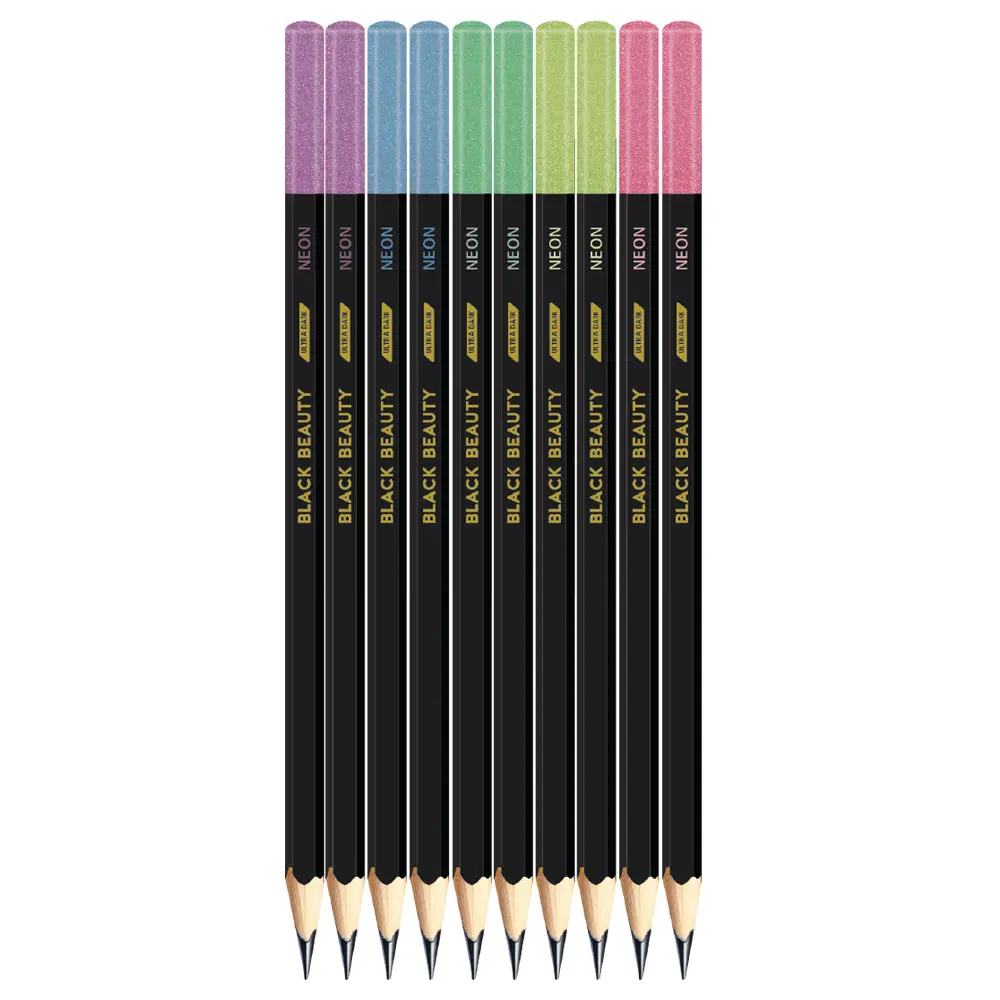 Black Beauty Bling Series Neon writing pencil for smooth handwriting, pack of 10 pencils