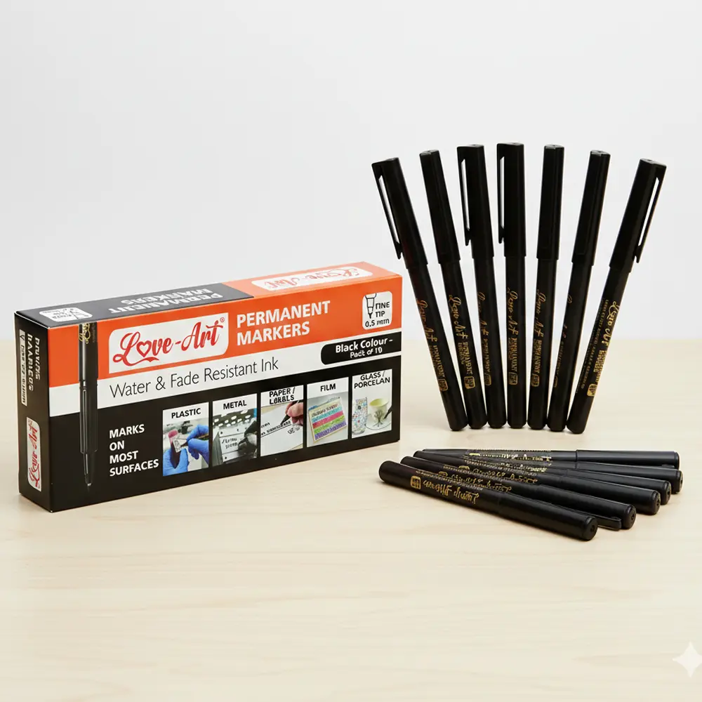 black fine tip permanent marker pen 0.5mm pack of 10