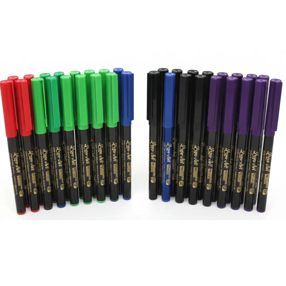 Fine tip permanent marker pen available in black blue red green and purple