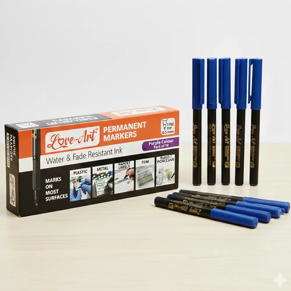 purple fine tip permanent marker pen 0.5mm pack of 10